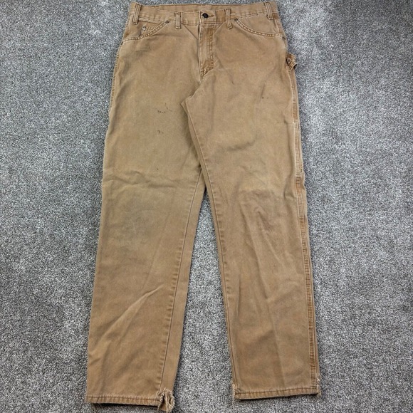 Vintage Y2K Dickies Carpenter‎ Pants Mens 34x34 Brown Relaxed Fit Heavy Cavnas - Picture 1 of 7